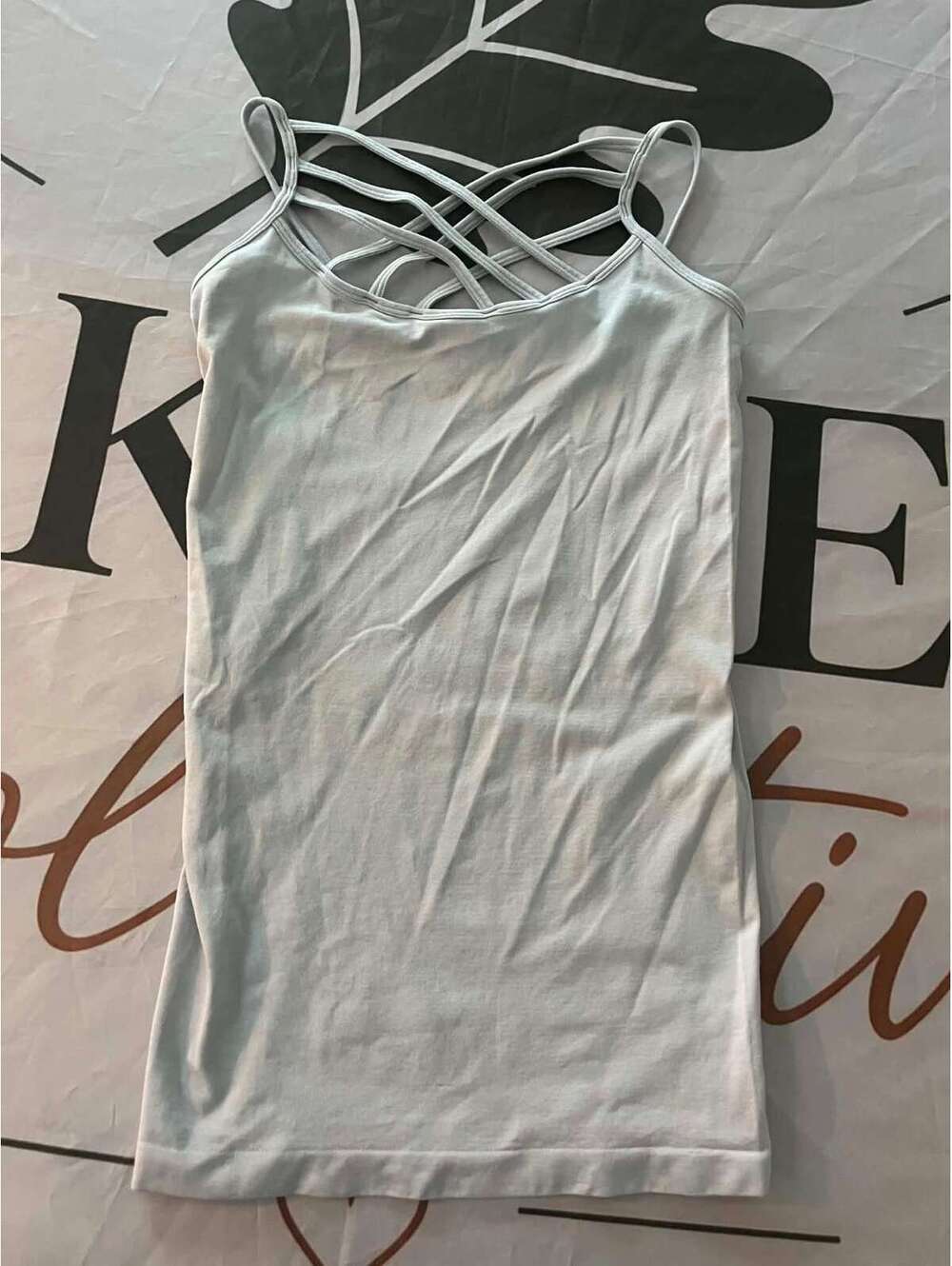 Zenana Outfitters Light Blue Spaghetti Strap Tank Top with Crisscross Detail
